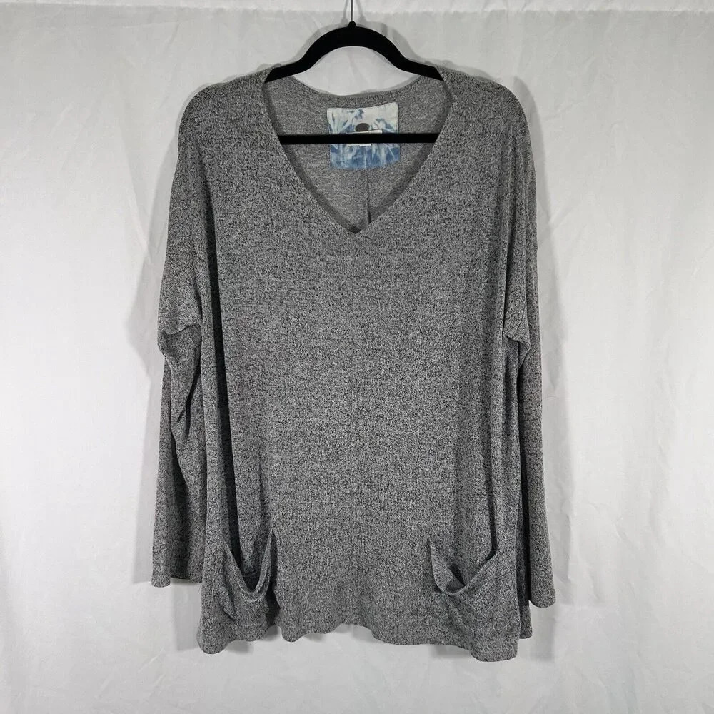 cupio Sweater Women's Large Grey Lightweight Vneck Long Sleeve Pockets